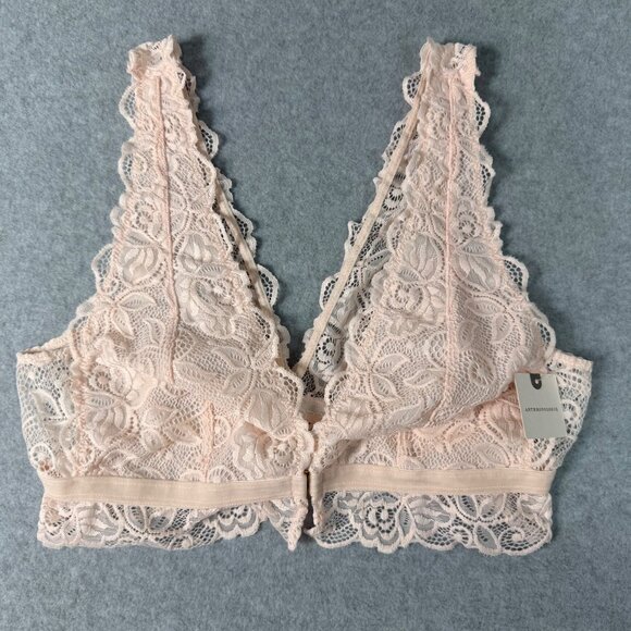 Anthropologie Pink Lace Bralette Small Soft Mesh Floral With Scalloped Edges Adj - Picture 1 of 6
